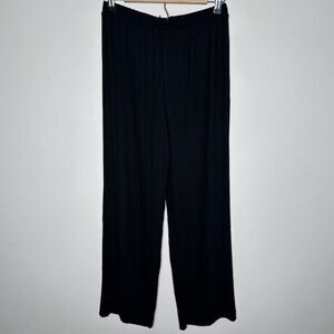 NWT Pleione Ribbed / Pleated Black Wide Leg Pants Womens Small Pull On Minimal